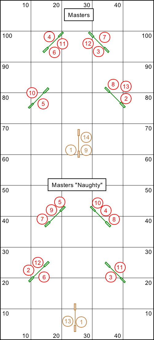 Two Christmas tree shaped agility courses